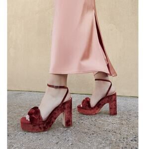 Loeffler Randall Fae Velvet Open Toe Platform Heels Sandals Sz 6 NIB Spice $425